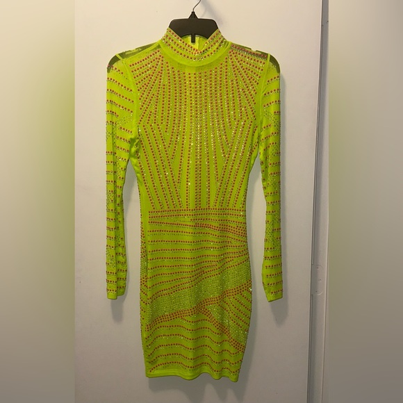 HOT MIAMI STYLES lime neon green hot pink sparkly dress Size M STYLE # BCCD60124 - Picture 1 of 2